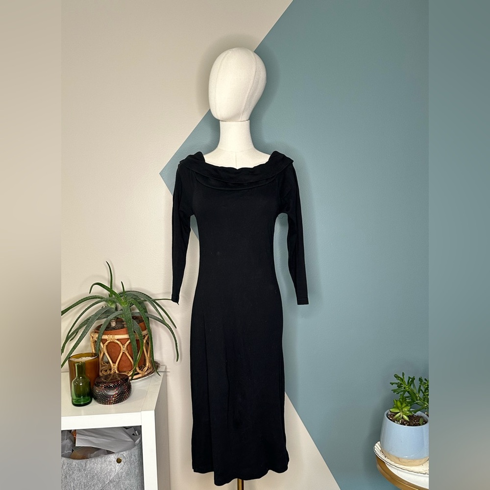 Vintage Forenza Italy Black Off Shoulder Knit Dress Women’s M Cotton 3/4 Sleeve - Picture 3 of 14